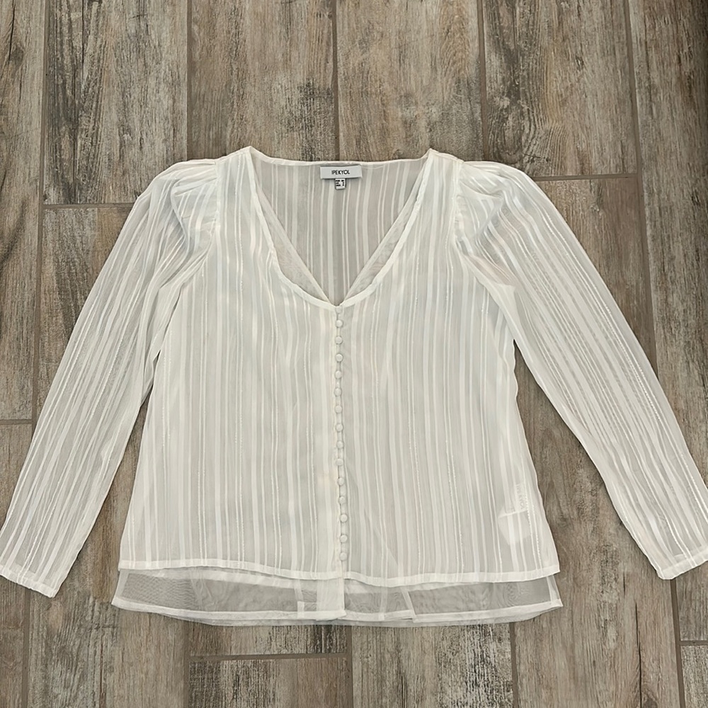 Vici - 2 Layer Sheer White Blouse with Gorgeous Silver Trim